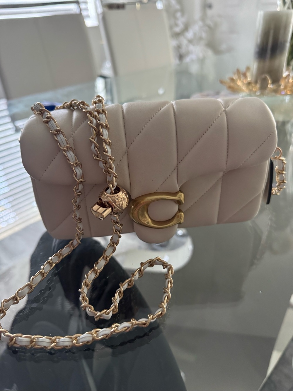 Coach Quilted Chain Crossbody Bag - Cream with Gold Hardware
